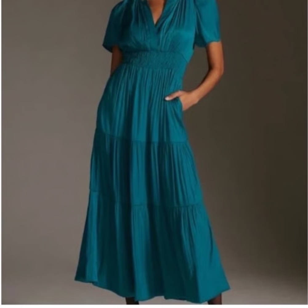 Anthropologie Signature Somerset Turquoise/Teal Maxi Dress